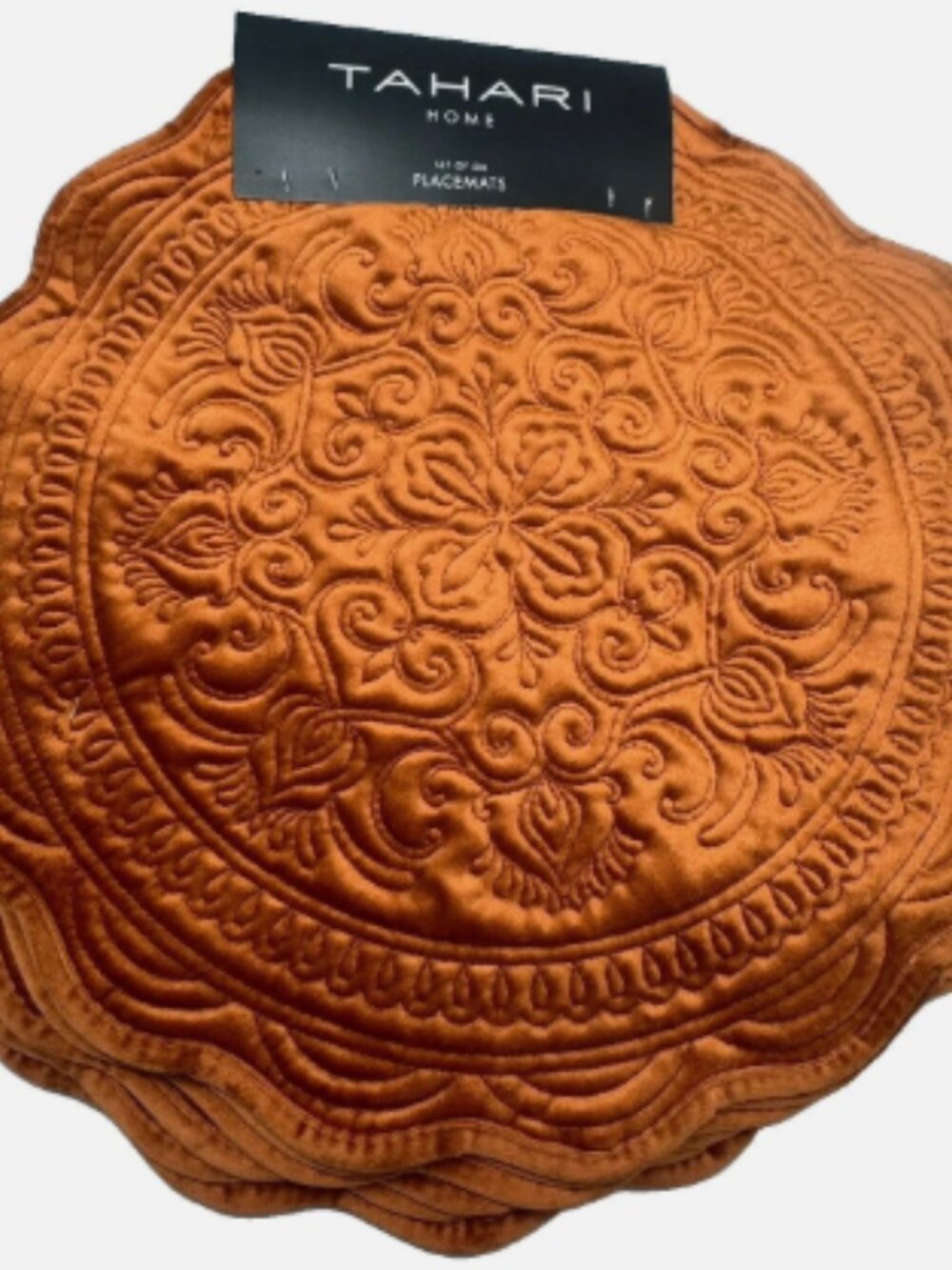 6 Tahari Medallion Burnt Orange Rust Auburn Velour Placemat Set Luxury Velvet